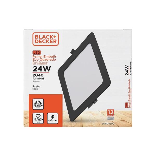 Imagem de Painel Led Eco Quadrado Preto 100-240V 24W 6500K Black+Decker