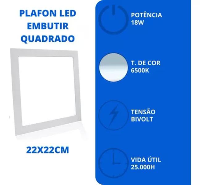 Imagem de Painel Led Embutir 18W 22X22 Quadrado 6500K