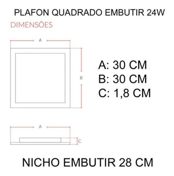 Imagem de Painel Led Embutir 24W Branco Quadrado 30X30 6000K Bivolt