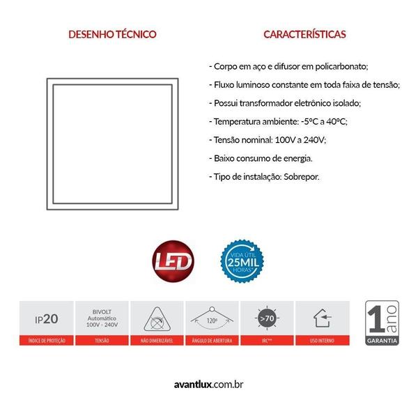 Imagem de Painel led modular de embutir 62cm 45w 6500k bivolt emissão de luz branca avant