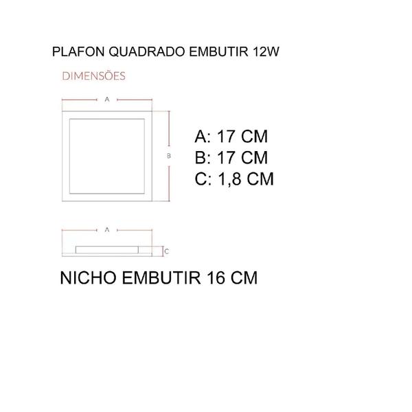 Imagem de Painel Led Plafon 12W Quadrado Embutir 4000k 17x17cm Bivolt