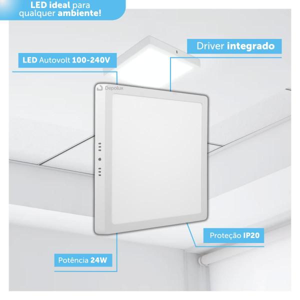 Imagem de Painel Led Plafon 24w Quadrado Sobrepor Branco Bivolt