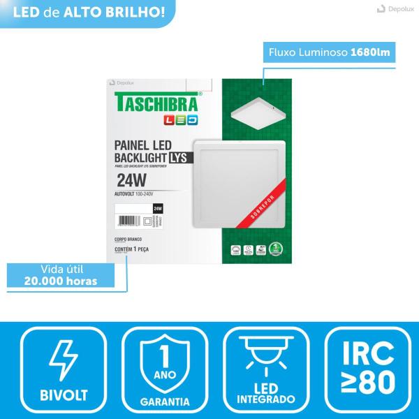 Imagem de Painel Led Plafon 24w Quadrado Sobrepor Branco Bivolt