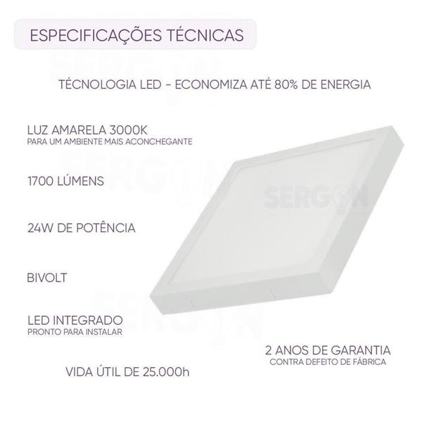 Imagem de Painel Led Plafon 24w Quadrado Sobrepor Luz Forte 3000K - Stella