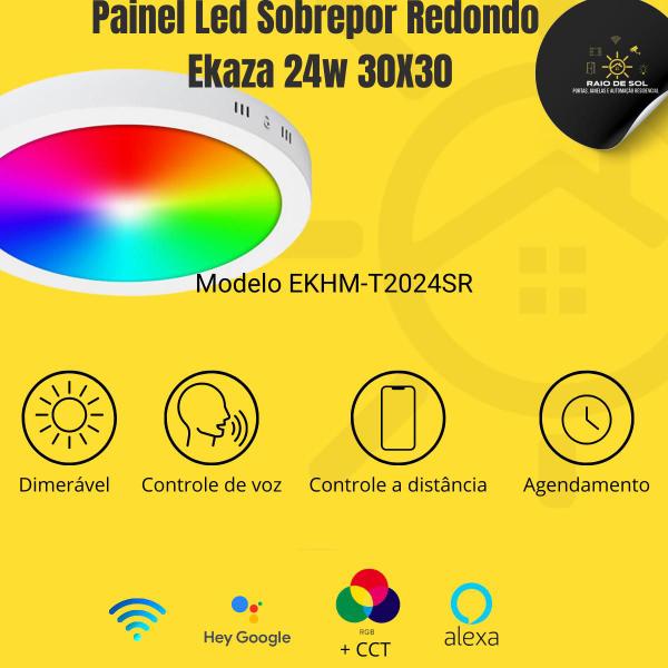 Imagem de Painel Led Plafon Sobrepor Inteligente Redondo Ekaza 24w Rgb