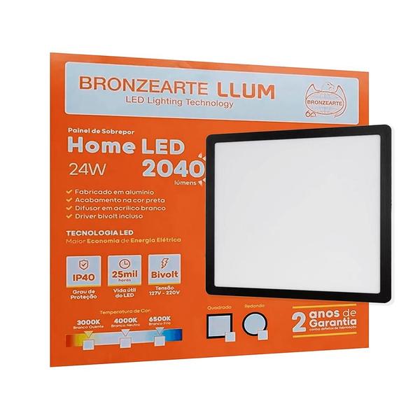 Imagem de Painel Led Sobrepor Preto Quadrado 24w 6500k Llumm Bronzearte