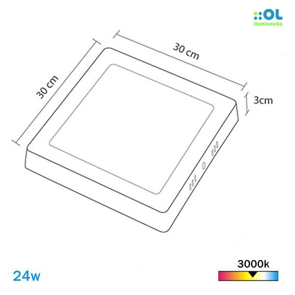 Imagem de Painel Led Sobrepor Quadrado 24W 30Cm Bivolt Branco Quente