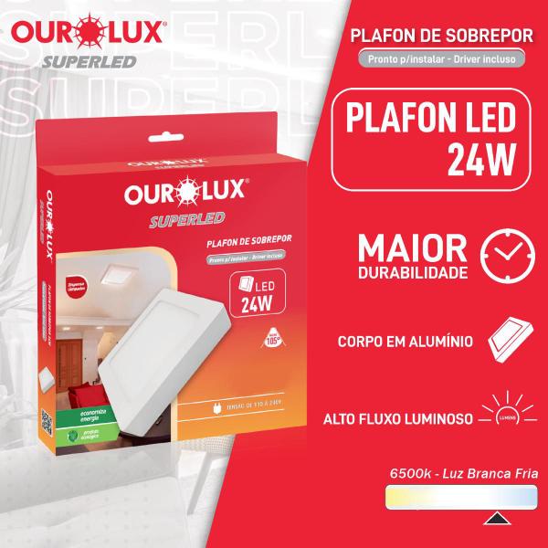 Imagem de Painel Led Sobrepor Quadrado 30Cm 24W Bivolt Branco Frio