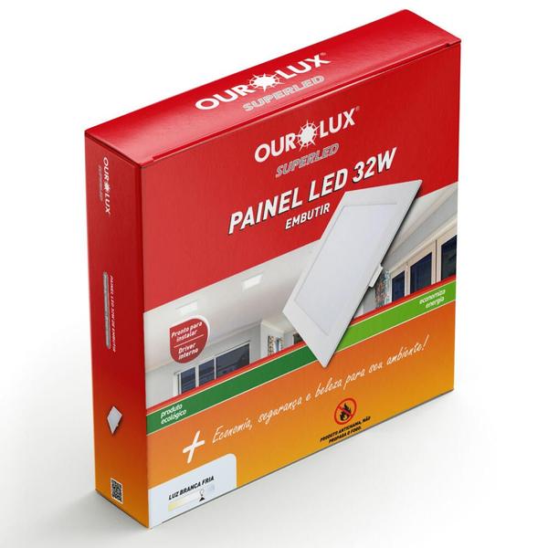 Imagem de Painel LED Super Eco Embutir Quadrado 32W Bivolt 6500K - 02896 - OUROLUX