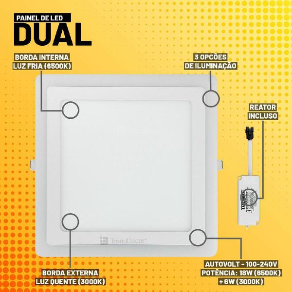 Imagem de Painel LED Taschibra Dual Color 18W/6W Quadrado Embutir