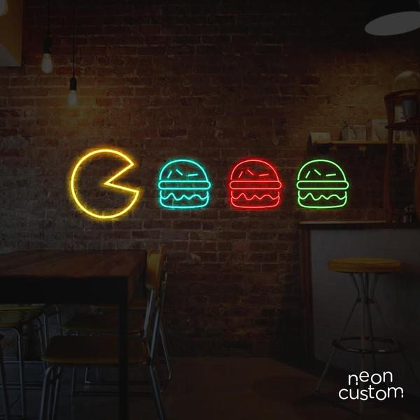 Imagem de painel letreiro led Neon Pacman Hamburguer decoracao festa bar