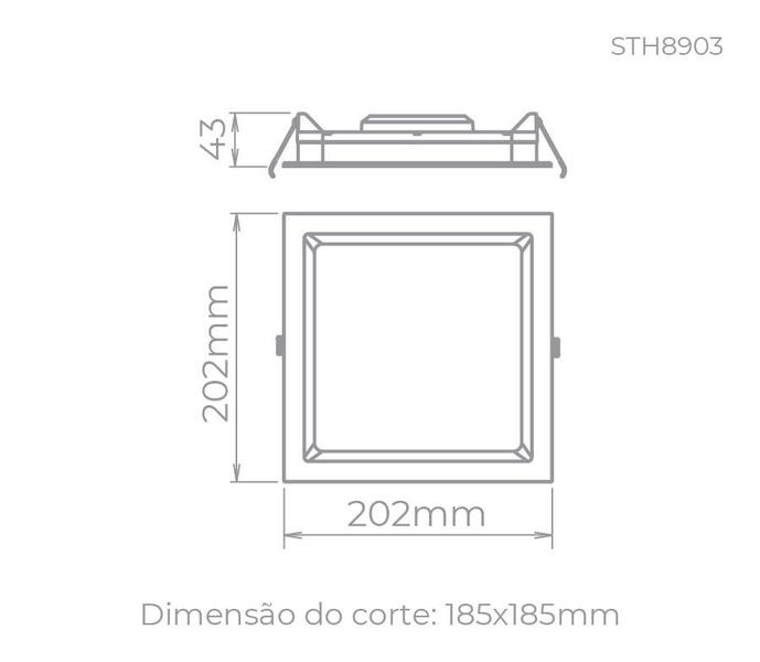 Imagem de Painel Luminária Deep Embutir 20,2x20,2cm Preto Led 18W Bivolt Stella