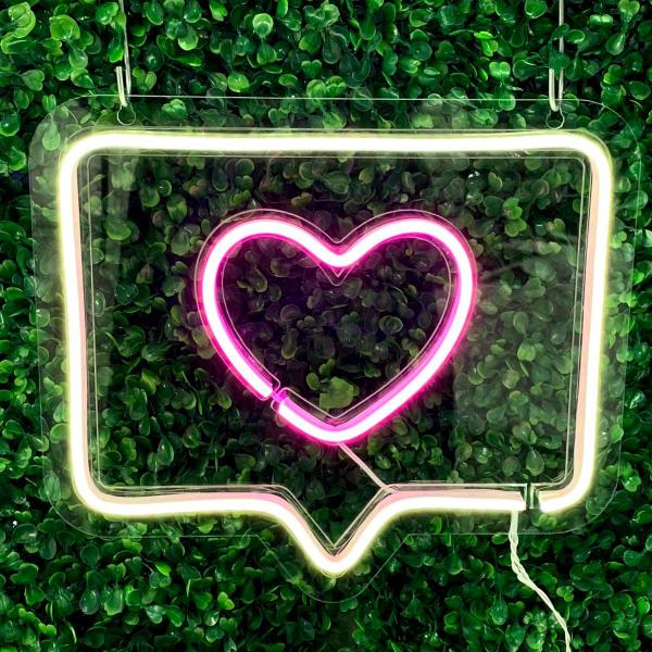 Imagem de Painel Neon Led Like Curtir Instagram Branco E Rosa 30cm