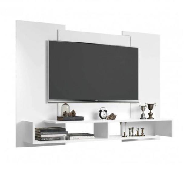 Imagem de Painel para TV 42 Polegadas com 2 Prateleiras e 2 Nichos Monaco - Branco - Ofertamo