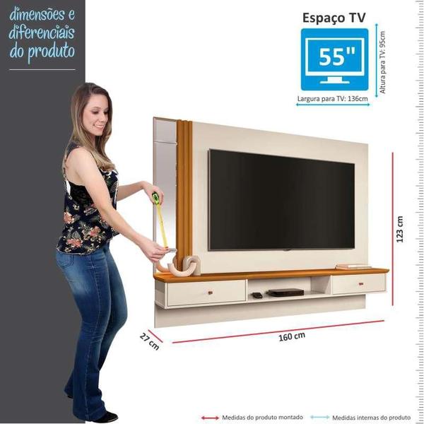 Imagem de Painel Para TV 55 Pol 1.6 Com Espelho Look EAX Móveis Off White/Cedro