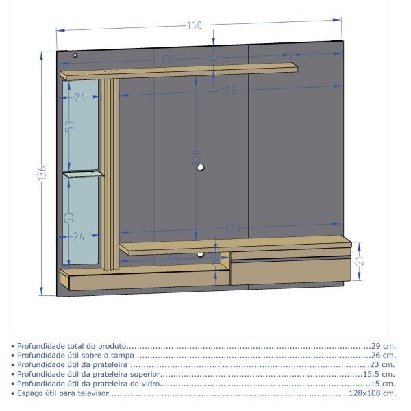 Imagem de Painel Para TV 55 Polegadas Preto Fosco/Cinamomo - Denver/Bechara