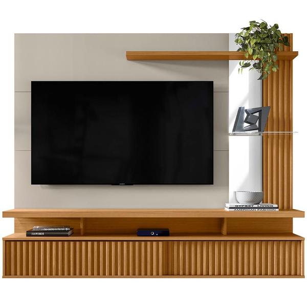 Imagem de Painel para TV 60 Pol com Bancada Suspensa 182cm Mogi L05 Nature Off White - Lyam Decor