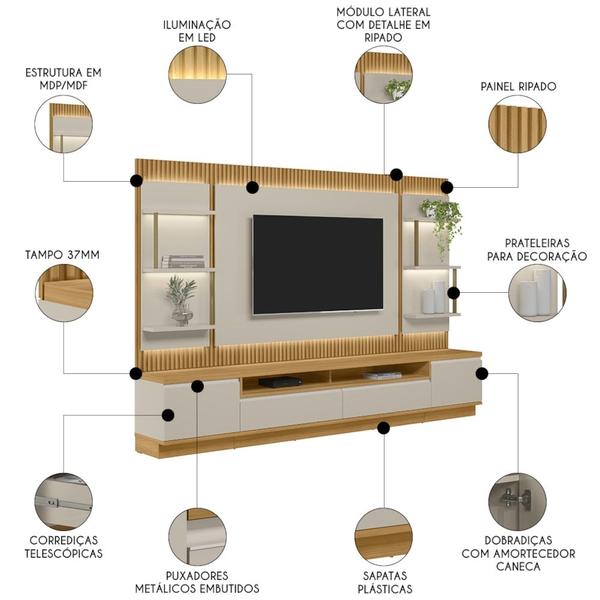 Imagem de Painel Para TV 70 Pol com Rack Bancada 297cm Real L06 Tauari/Off White - Mpozenato