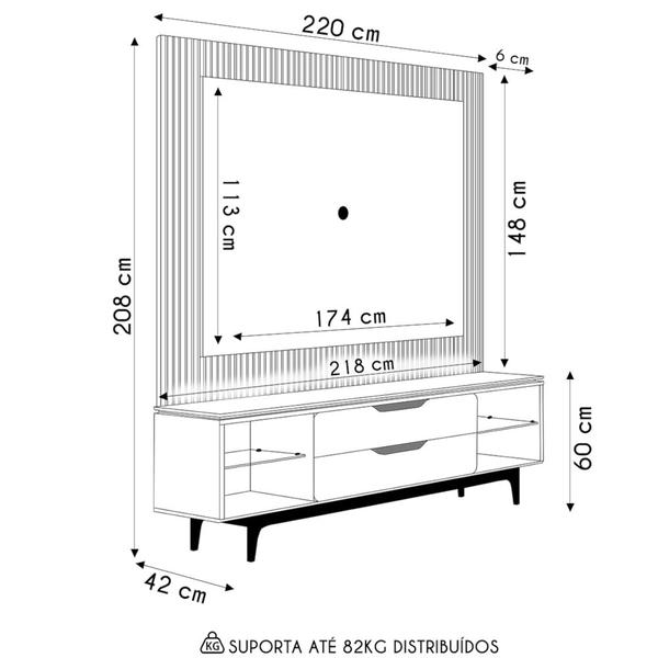 Imagem de Painel Para TV 70 Pol Real e Rack Bancada 220cm Lola L06 Tauari/Off White - Mpozenato