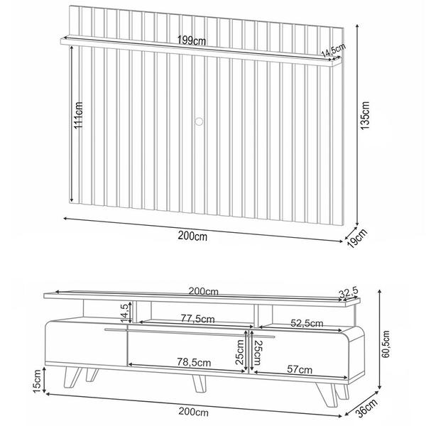 Imagem de Painel para TV 70 Pol Ripado 2.0 e Rack Bancada Amago H01 Off White/Cinamomo - Mpozenato