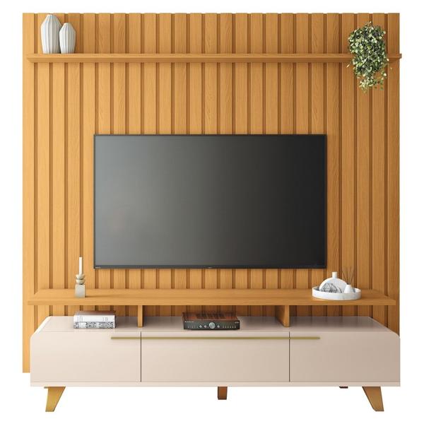 Imagem de Painel para TV 70 Pol Ripado 2.2 e Rack Bancada Amago H01 Off White/Cinamomo - Mpozenato