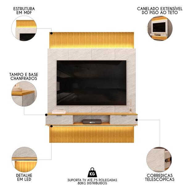 Imagem de Painel Para TV 75 Pol Canelado Extensível Piso ao Teto D04 Quartzo/Cedro - Mpozenato