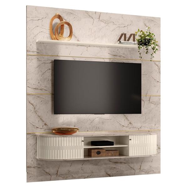 Imagem de Painel para TV 75 Pol com Bancada Suspensa 208cm Ararati M01 Calacata/Off White - Mpozenato