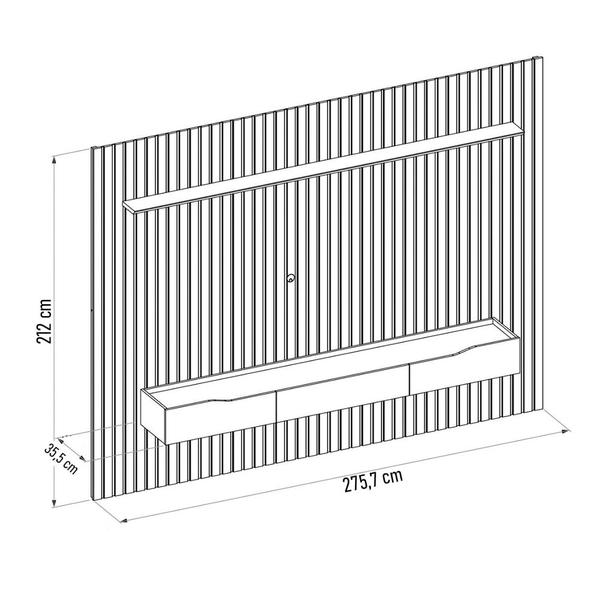 Imagem de Painel para TV 75 Pol Ripado com Bancada Suspensa 275x212cm Pratisk D04 Freijó/Off White - Mpozenato