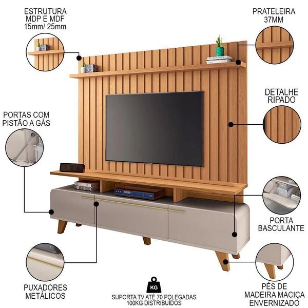 Imagem de Painel Para Tv 75 Pol Ripado E Rack Bancada 219cm Giulia D04 Cedro-bali