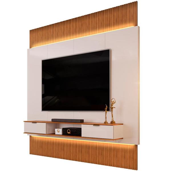 Imagem de Painel Para TV 85 Pol com Bancada Suspensa e LED Bit D05 Freijó Off White - Lyam Decor