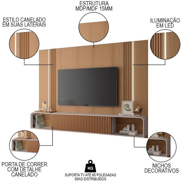 Imagem de Painel Para Tv 85 Pol Suspenso Canelado Com Led Vivaz H01 Off White-freijó