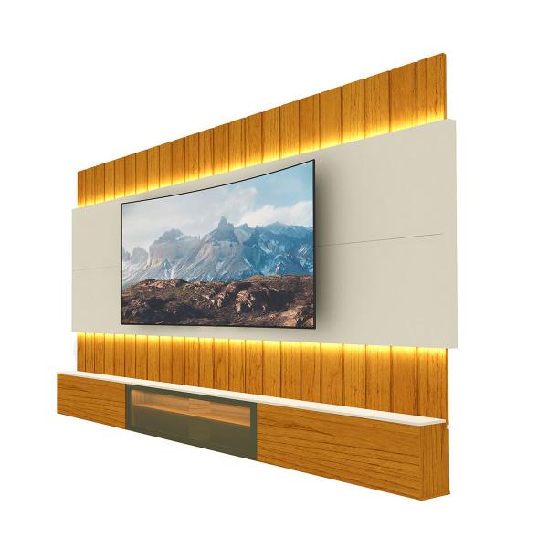 Imagem de Painel para TV 85 Polegadas Soberano 3 Portas 100% Mdf com Led Naturale/Off White - Gelius