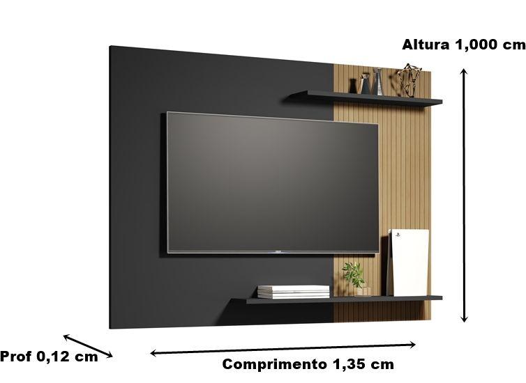 Imagem de Painel Para TV Até 55 Polegadas Com prateleiras 7117 Cor Preto / Ripado - Comprar Moveis em Casa