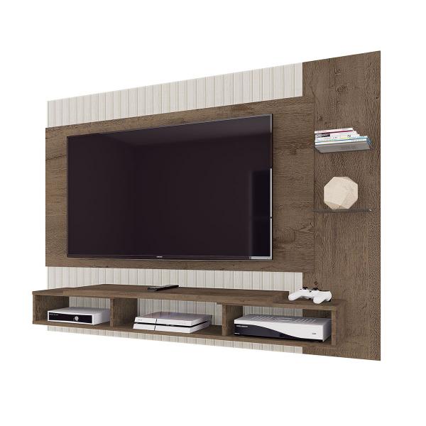 Imagem de Painel para TV Até 55 Polegadas Moscou Ripado 2 Prateleiras Mocaccino Rustico/Natura/Off White -  Atualle Móveis