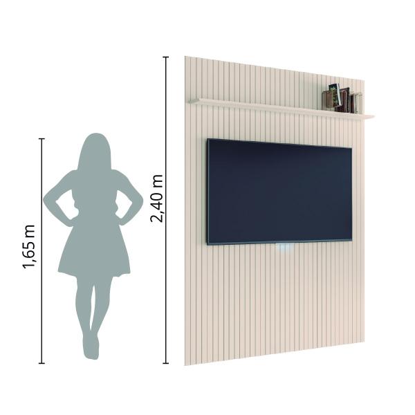 Imagem de Painel para TV até 55 Polegadas Ripado com Prateleira Arbo 1,39x2,40m Off White EDN