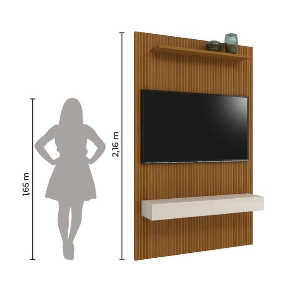 Imagem de Painel Para Tv Até 55 Polegadas Ripado Impressão 3D Egeo Com Nicho 1,35m Cedro Off White EDN