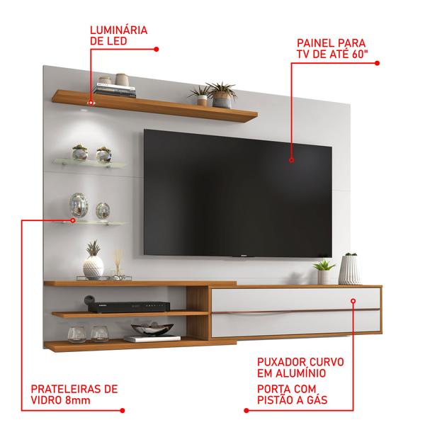 Imagem de Painel para TV até 60 Polegadas 1 Porta 2 Nichos Roma Notável Off-White/Freijó