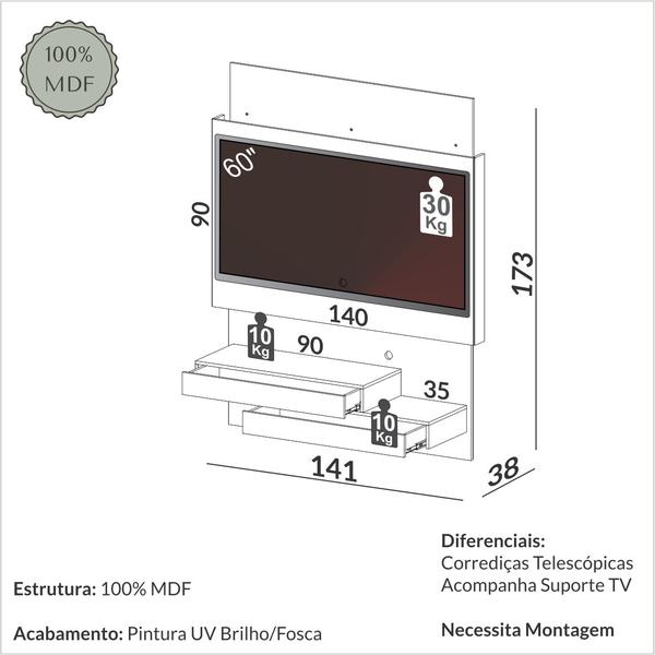 Imagem de Painel para TV Até 60 Polegadas 2 Gavetas 140cm Basic Off White/Freijó - Dalla Costa