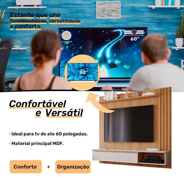 Imagem de Painel para TV até 60 Polegadas Panamá Plus 100% MDF com 1 Porta Permóbili Nature/Off White