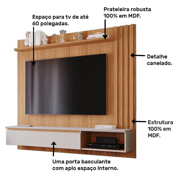 Imagem de Painel para TV até 60 Polegadas Panamá Plus 100% MDF com 1 Porta Permóbili Nature/Off White