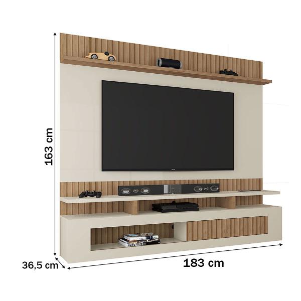 Imagem de Painel para TV Até 60 Polegadas Santiago 1 Porta Ripado Flex Canelato Rustico/Natura/Off White - Atualle Móveis