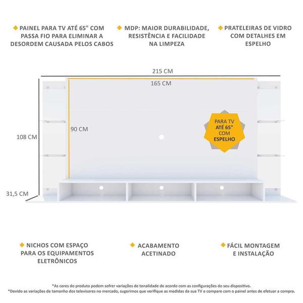 Imagem de Painel para TV até 65" com Espelho Nairóbi Plus Multimóveis Branco