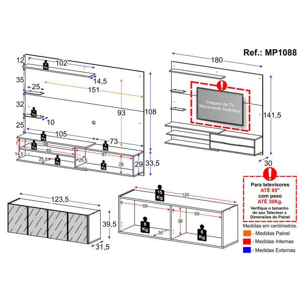 Imagem de Painel para TV até 65 Polegadas com Aparador 4 Portas com Espelho Multimóveis MP1088