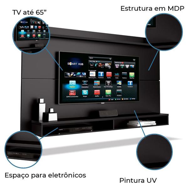 Imagem de Painel Para TV Até 65 Polegadas Com Prateleira 1,80m Max Preto