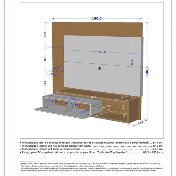 Imagem de Painel para TV Até 65 Polegadas Prateleiras de Vidro e Fita LED Copacabana Bechara Pintura Ripada 3D