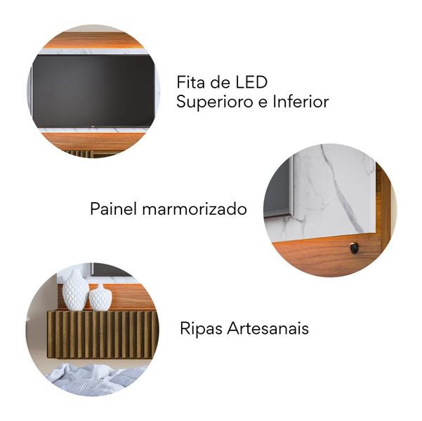 Imagem de Painel para TV até 65 Polegadas Ripado com Marmorizado 3D e Fita de LED Azaléia Plus CabeCasa MadeiraMadeira