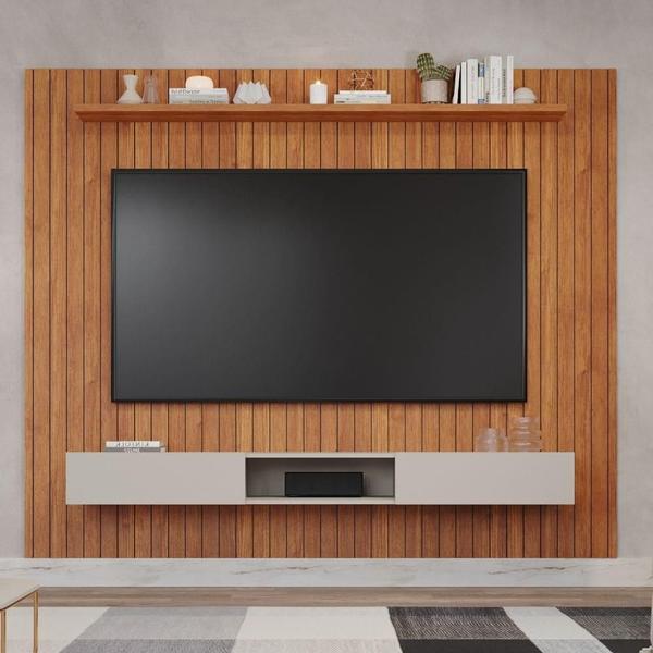 Imagem de Painel Para Tv Até 75" 225cm 1 Nicho 1 Porta Basculante Caravelas Permobili Cinamomo/Off White