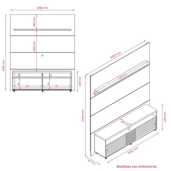 Imagem de Painel para TV até 75 Polegadas 2 Portas com Rodizio Frizz Prestige Madetec