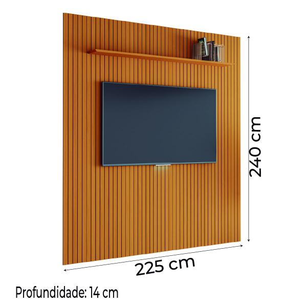 Imagem de Painel para TV Até 75 Polegadas 2,25x2,40m Ripado com Prateleira Arbo Cedro EDN