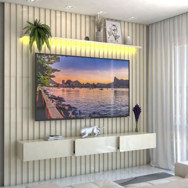 Imagem de Painel para TV Até 85 Polegadas Imperial 3 Gavetas Ripado 100% Mdf Off White - Panorama Móveis